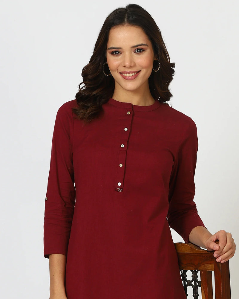 Women's Collar Cotton Blend Straight Kurta