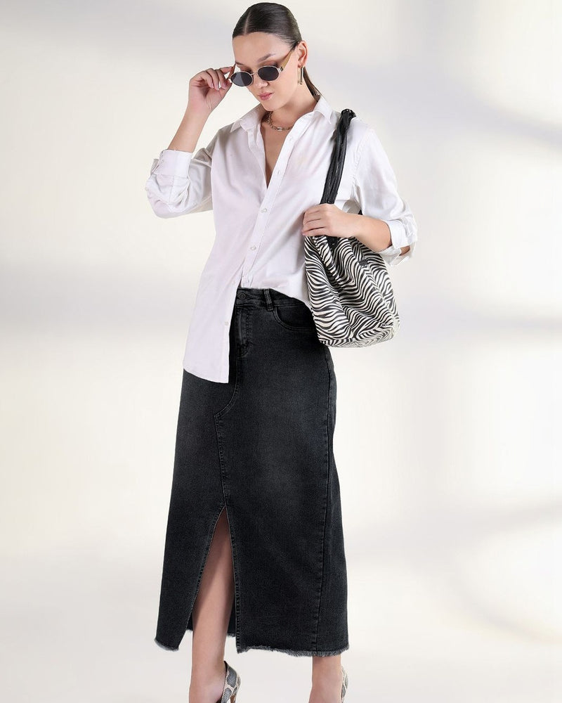 Washed Denim Maxi Pencil Skirts