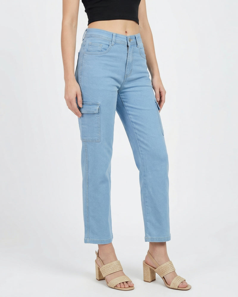 light blue straight-fit cargo jeans