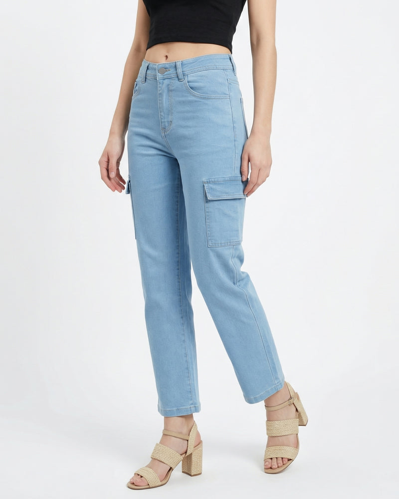 light blue straight-fit cargo jeans