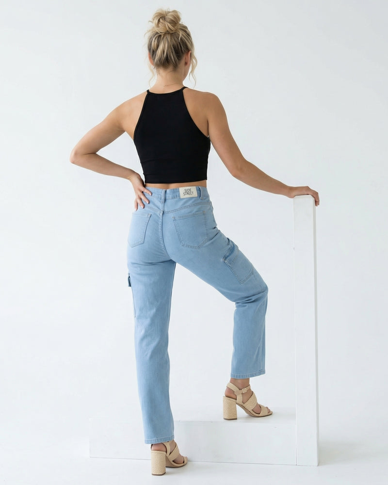 light blue straight-fit cargo jeans
