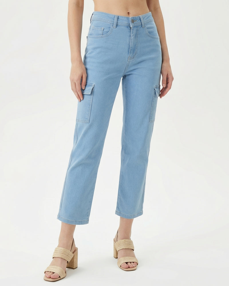 light blue straight-fit cargo jeans