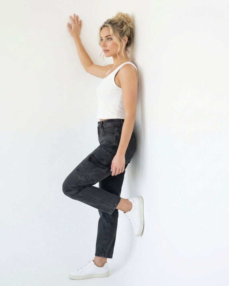 Women's High Waist Cargo Jeans