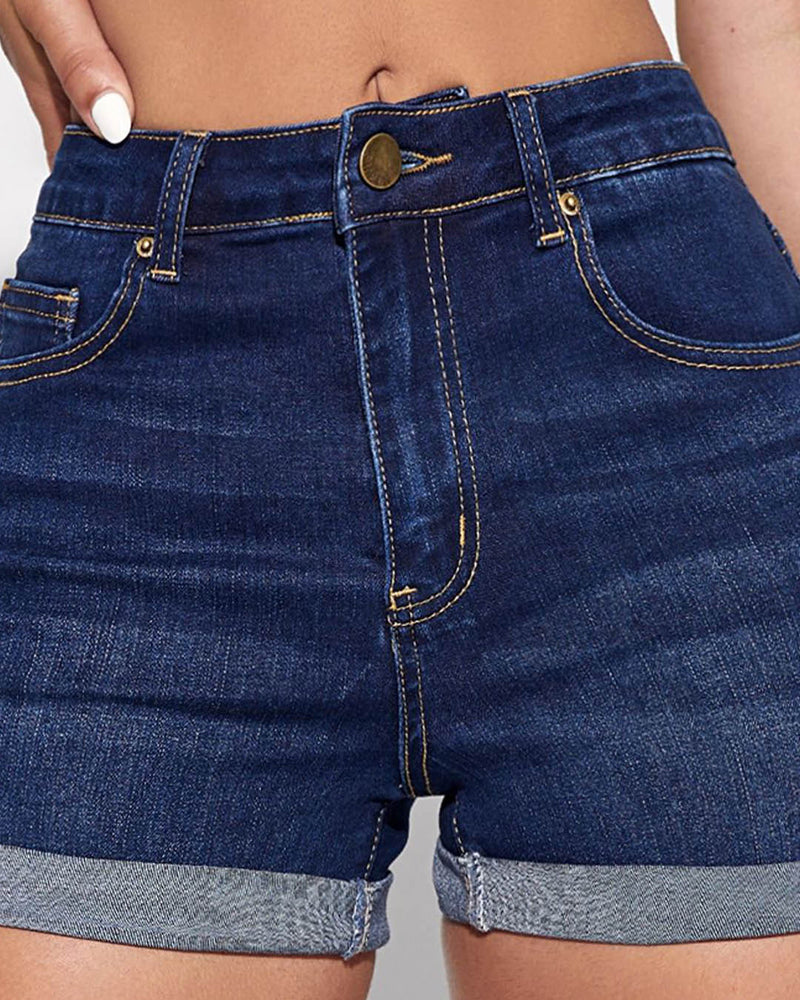Women Washed Slim Fit High-Rise Denim Shorts