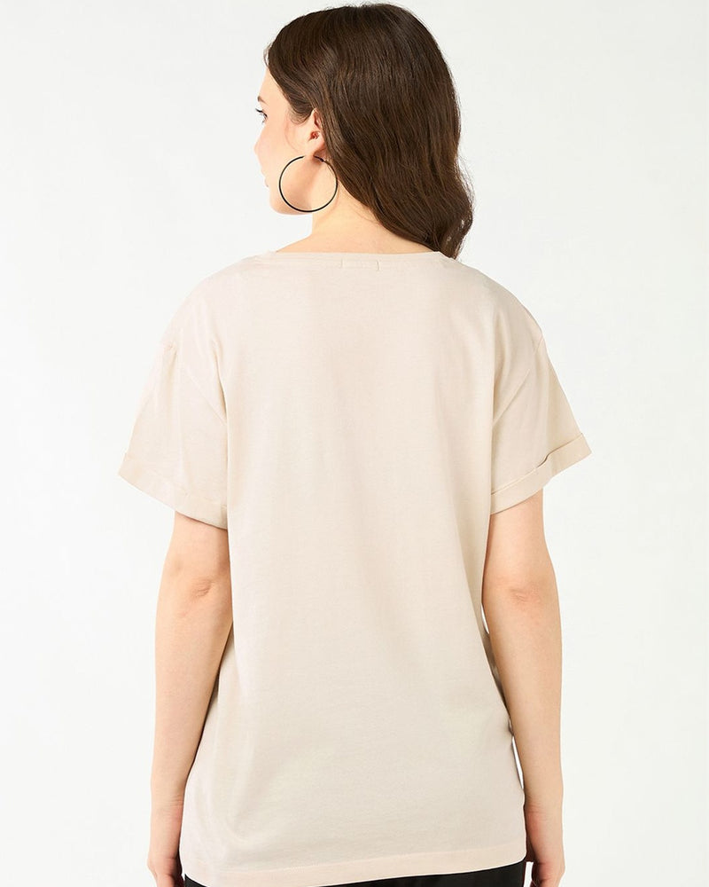 Women Beige Loaf Graphic Printed Boyfriend T-shirt