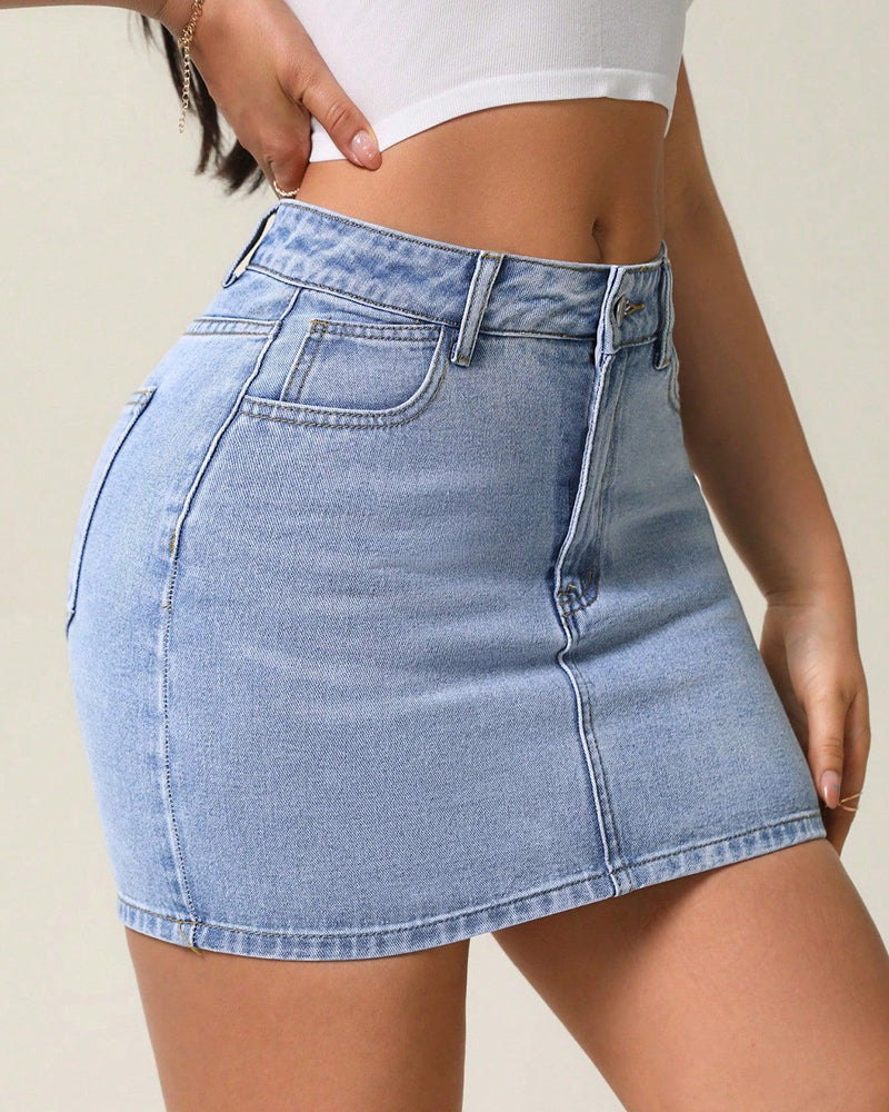Denim Above Knee Skirt