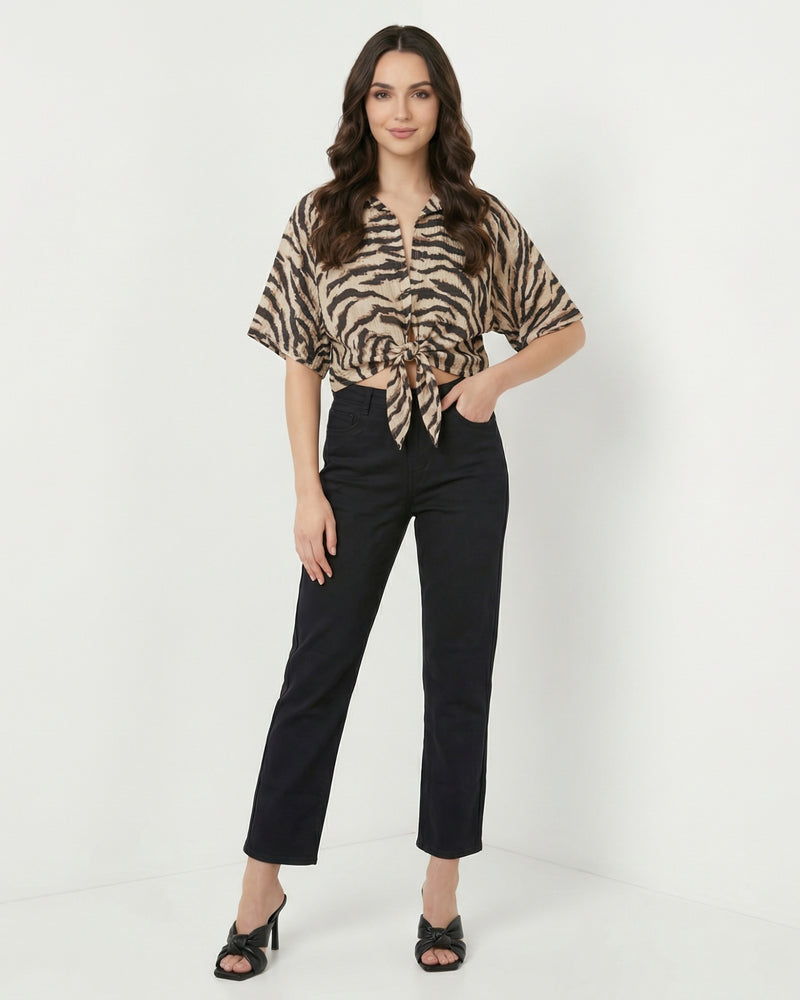 black high-rise straight-fit jeans