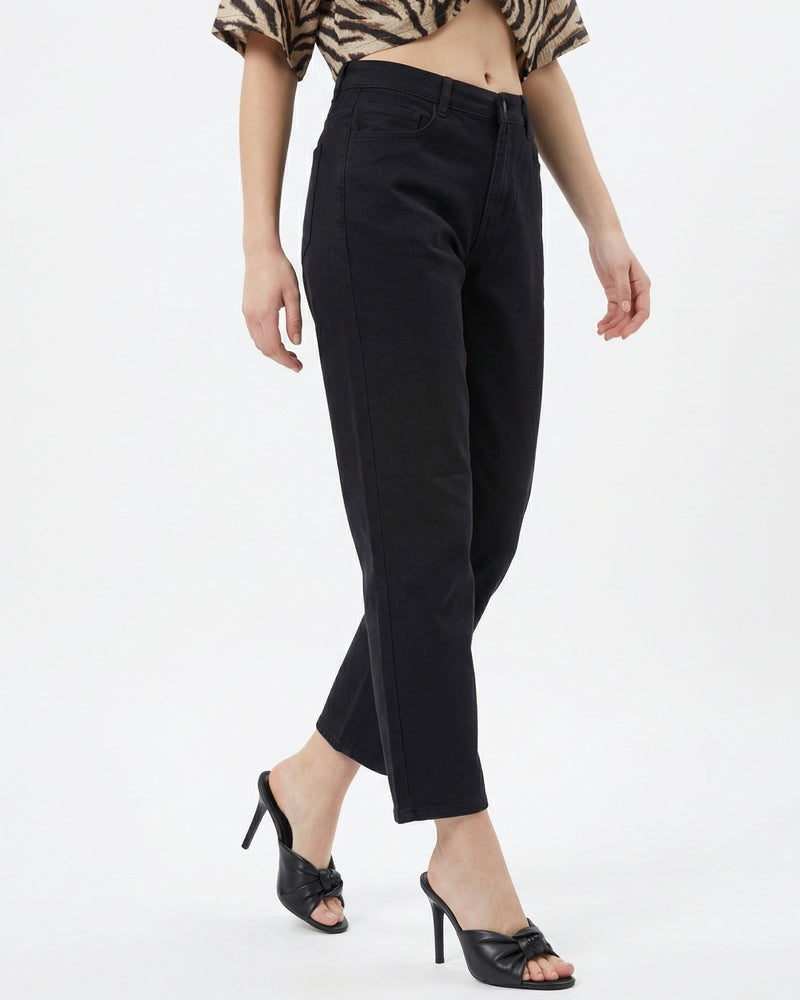 black high-rise straight-fit jeans