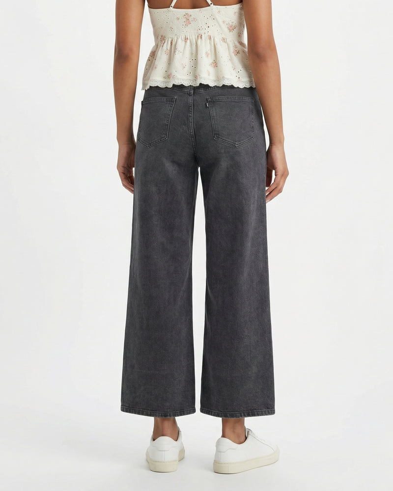 women's washed charcoal or grey wide-leg jeans,