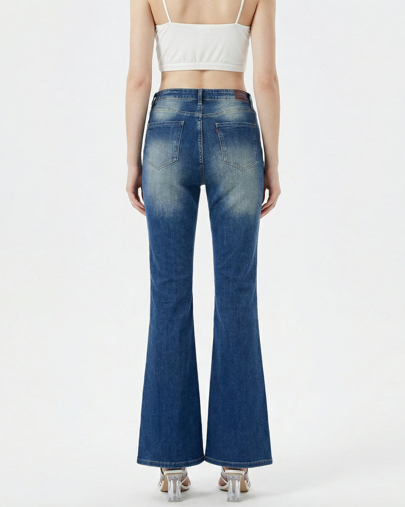 Blue high-waisted flare jeans