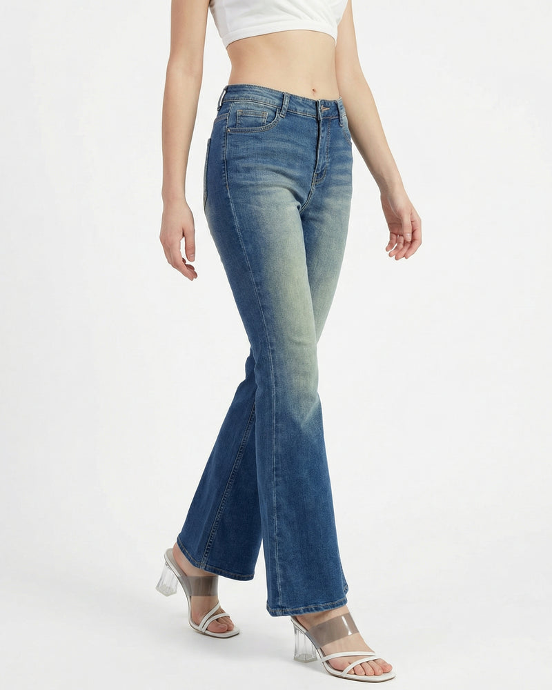 Blue high-waisted flare jeans