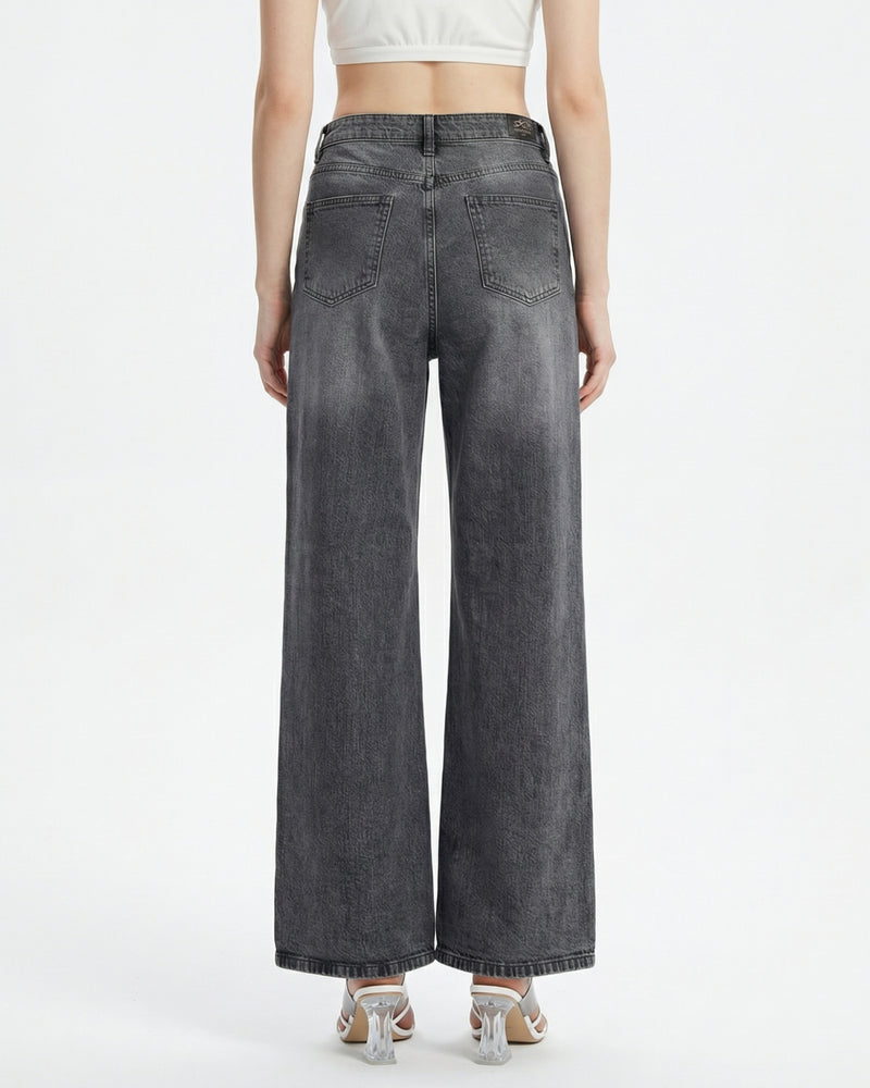 Women's grey relaxed fit wide-leg jeans