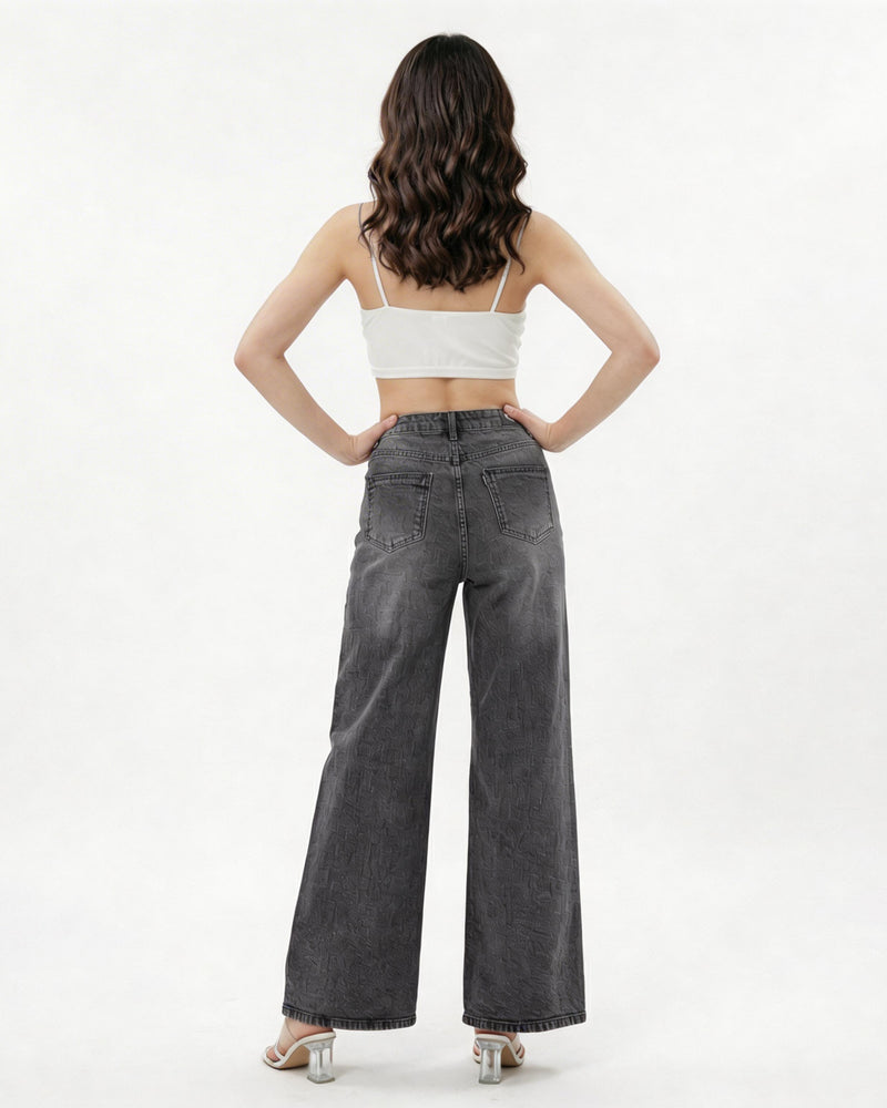 Women's grey relaxed fit wide-leg jeans