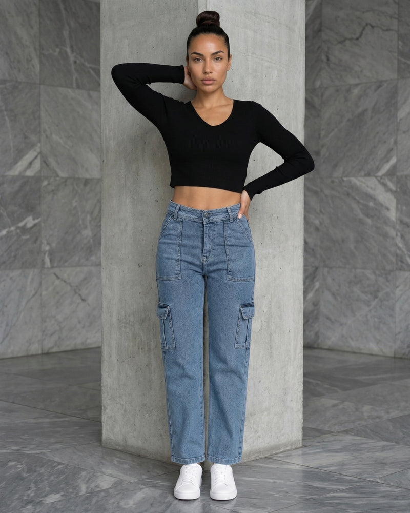 blue denim cargo pants