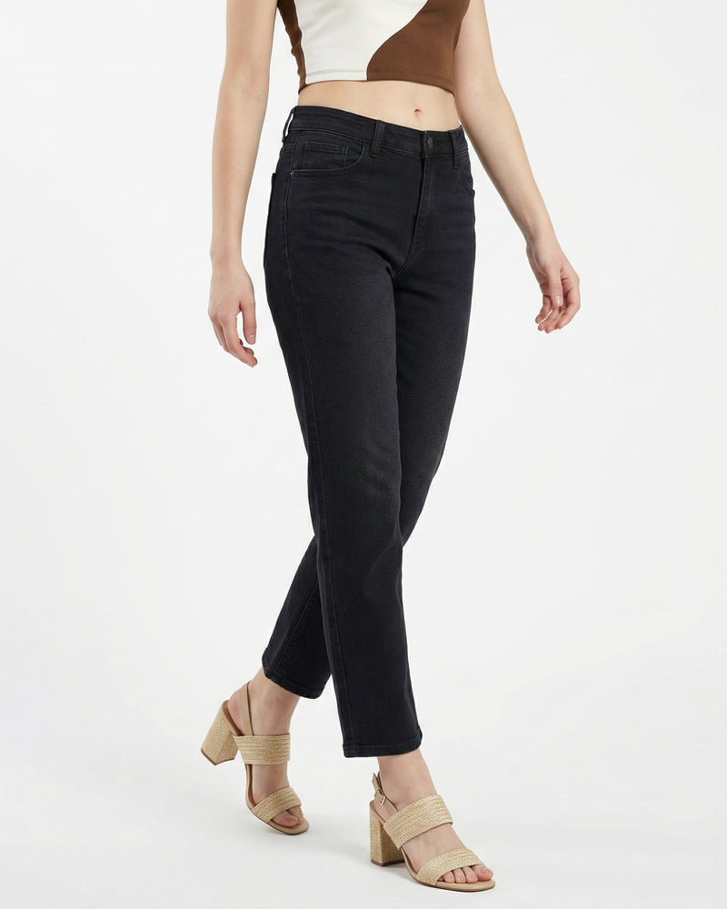women's black high-rise slim-fit jean
