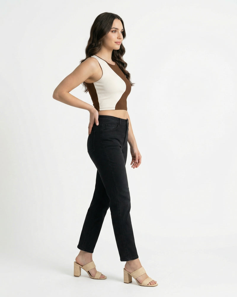 women's black high-rise slim-fit jean
