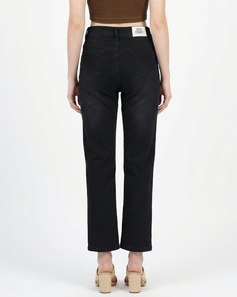 women's black high-rise slim-fit jean