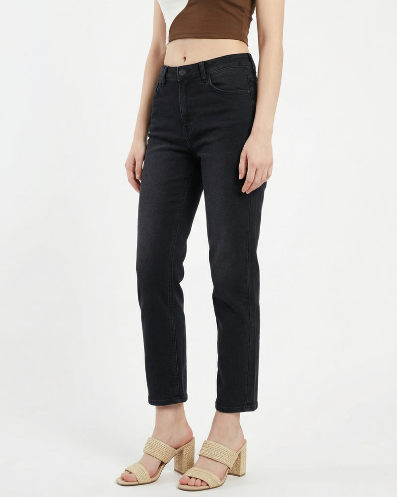 women's black high-rise slim-fit jean