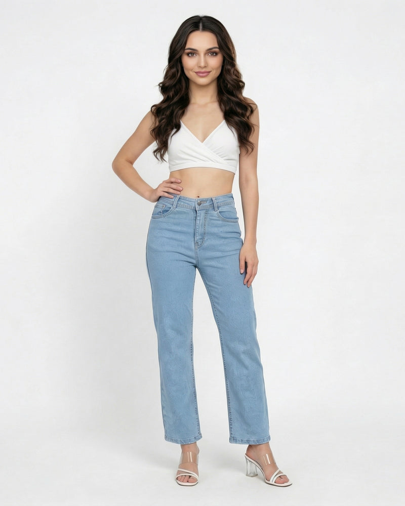 light blue straight-leg jeans