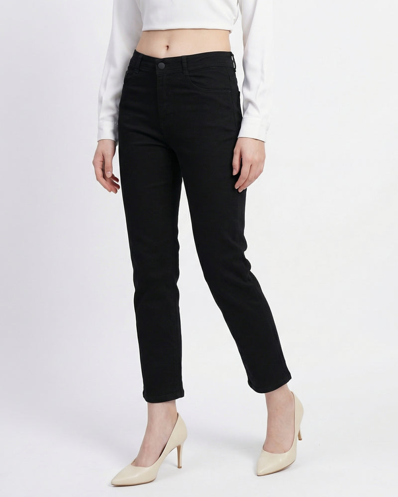 Women's Black Mini Flared Fit High-Rise Jeans