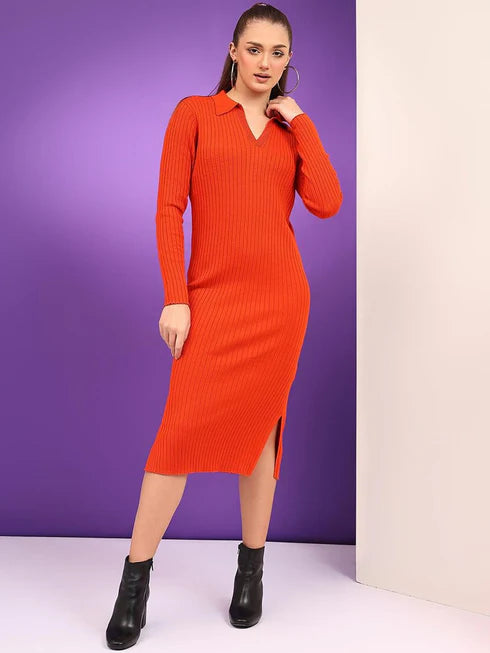 Women Striped Cotton Bodycon Midi Dress