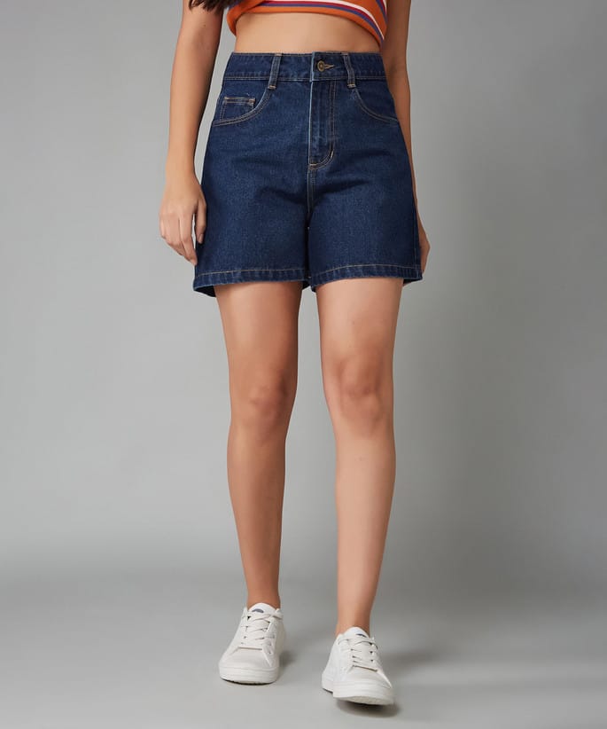 Solid Women Denim Blue Shorts
