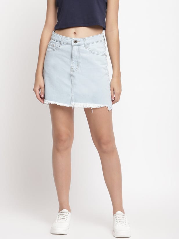 Women Solid Line Light Blue Skirt