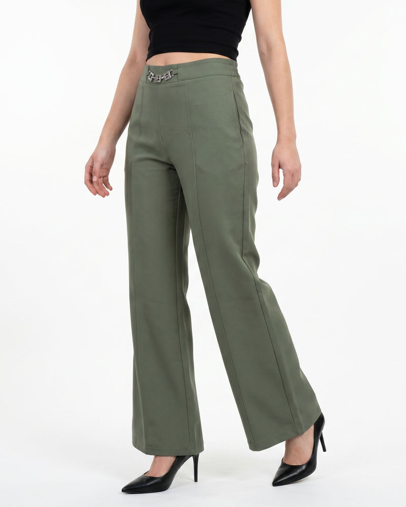 Chic Olive Green High-Rise Trousers