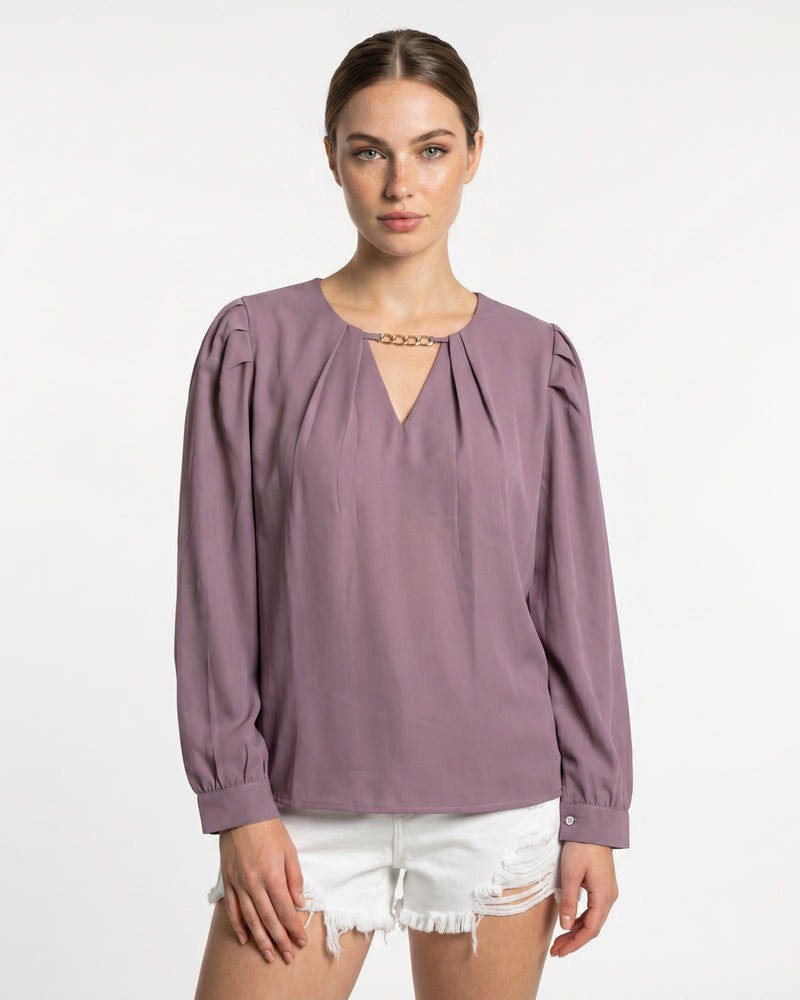 Elegant V-Neck Crop Top in Dusty Purple