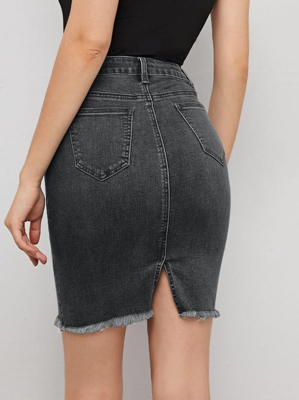 Women Washed Pencil Black Skirt