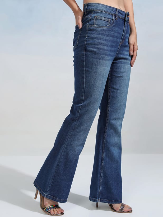 Women Boot-Leg Mid Rise Blue Jeans