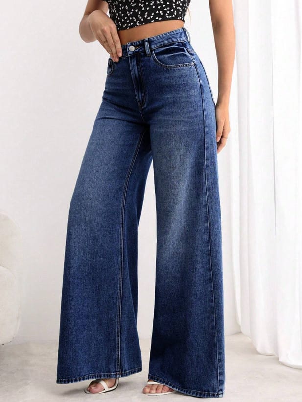 Women Loose Fit High Rise Blue Jeans