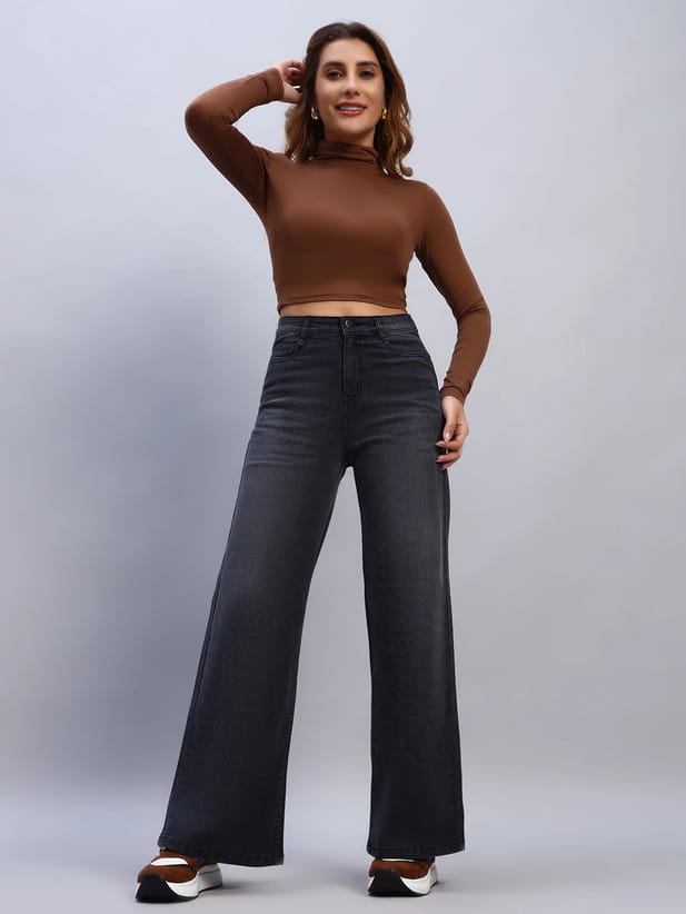 Women Flared High Rise Black Jeans