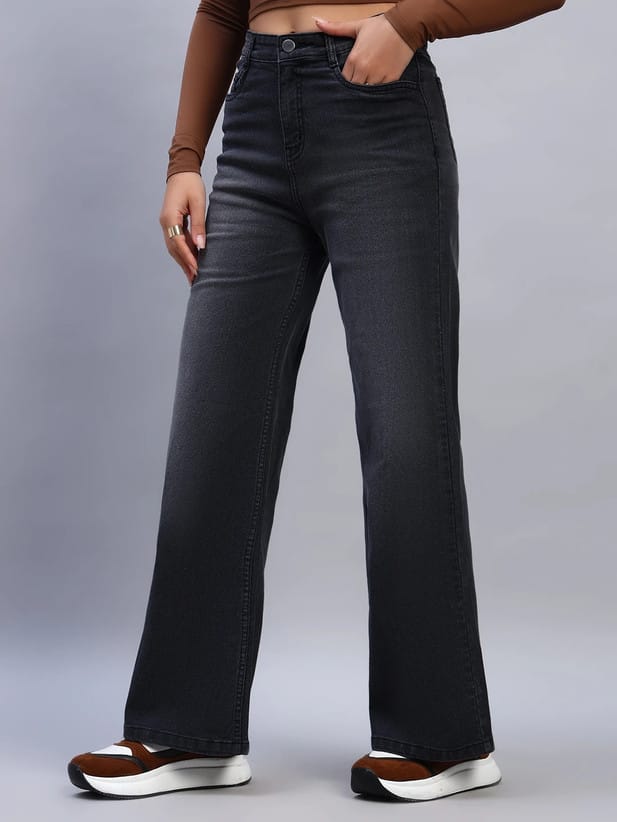 Women Flared High Rise Black Jeans