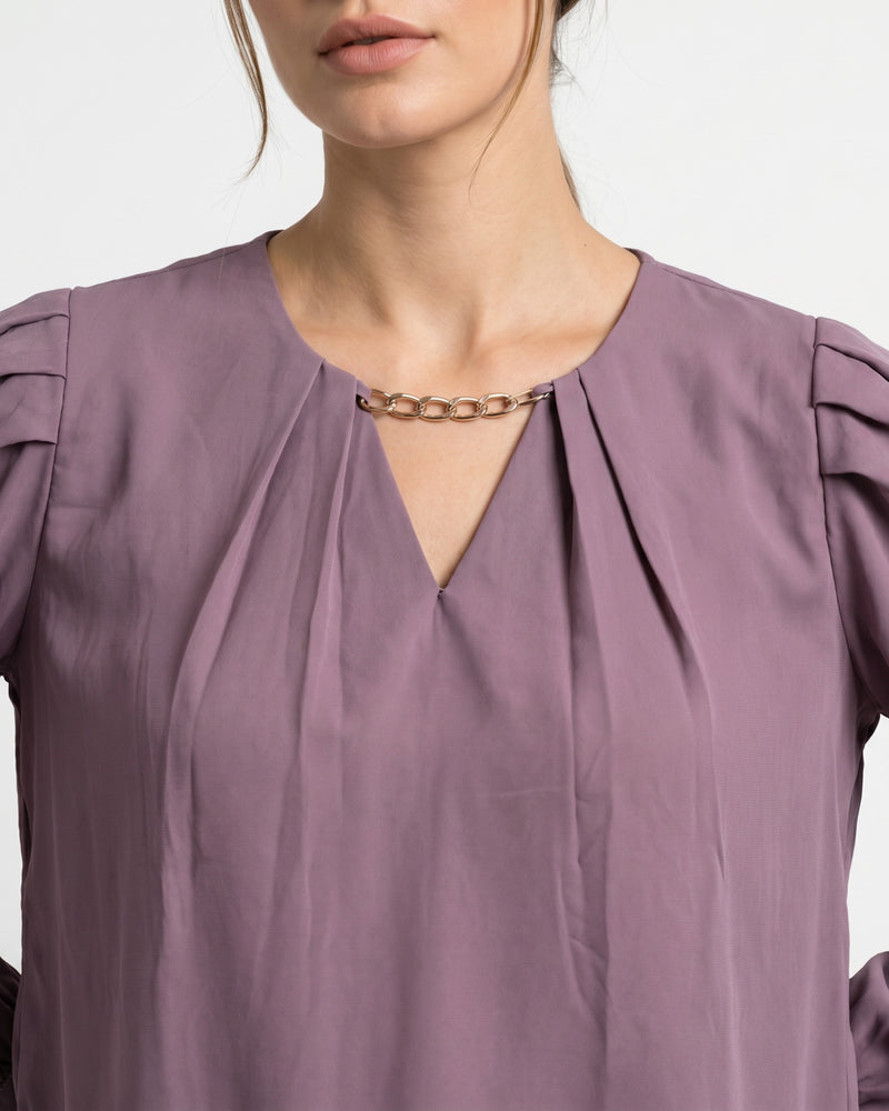 Elegant V-Neck Crop Top in Dusty Purple