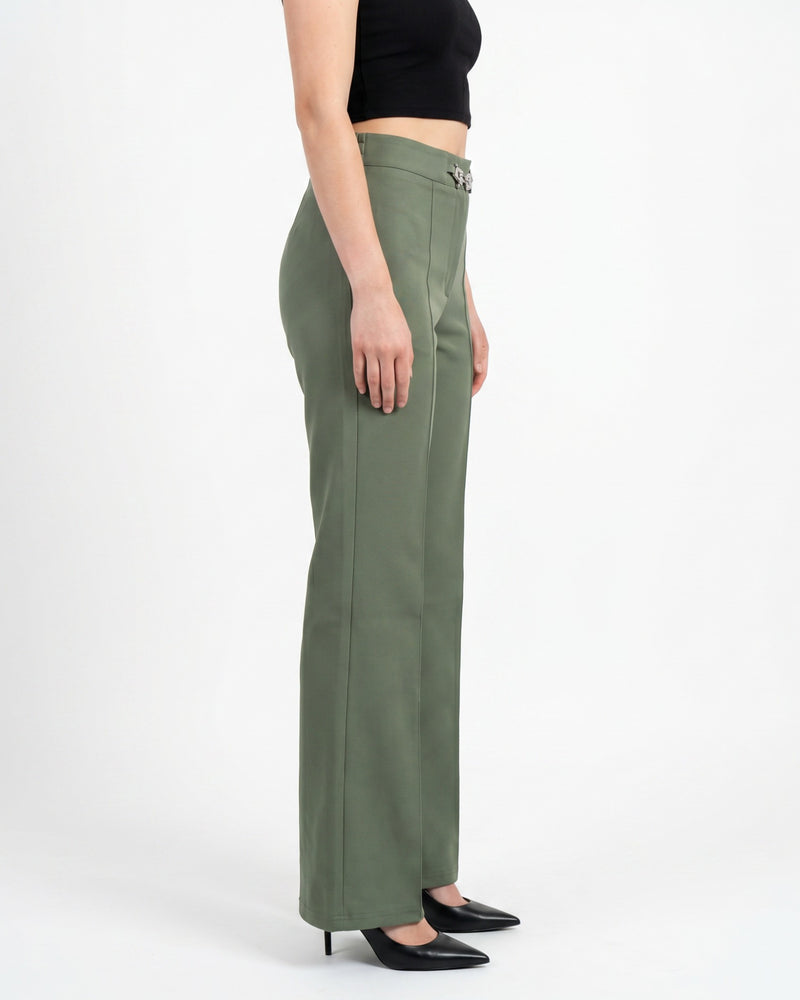 Chic Olive Green High-Rise Trousers