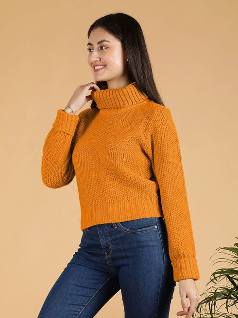 Women Turtle Neck Crop Pullover