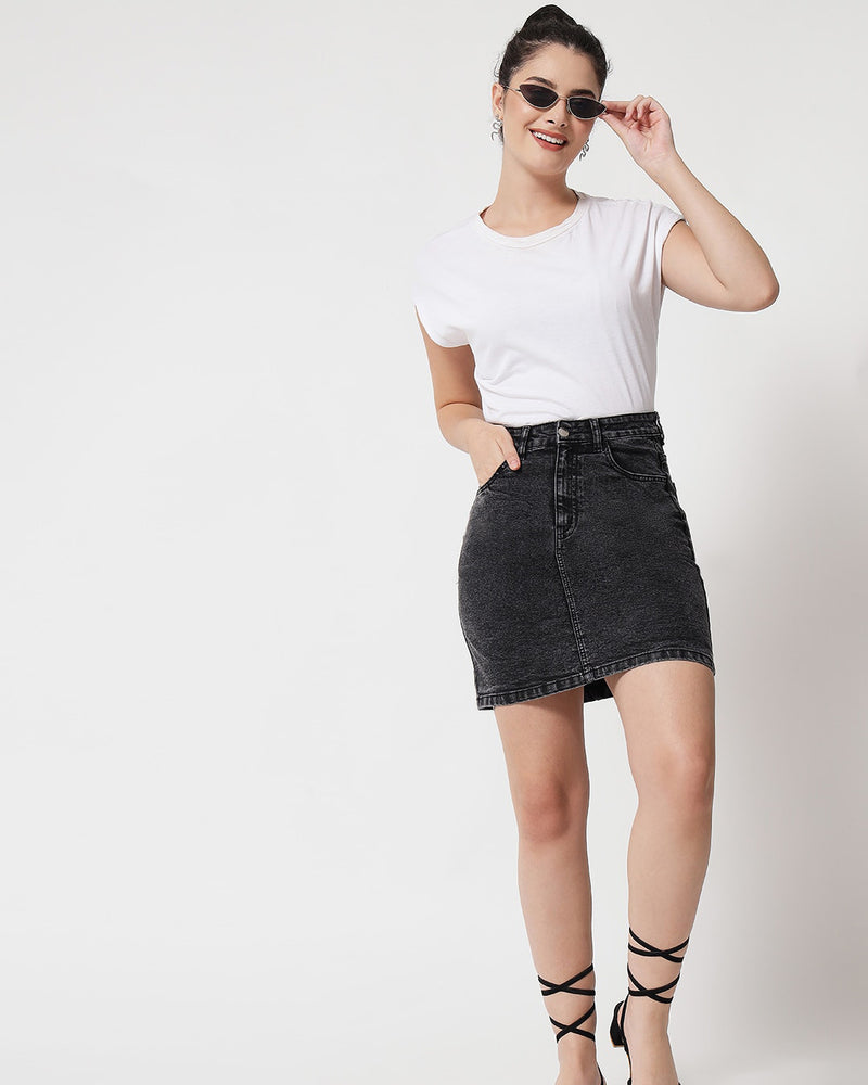Cotton Lycra Denim A-Line Skirt