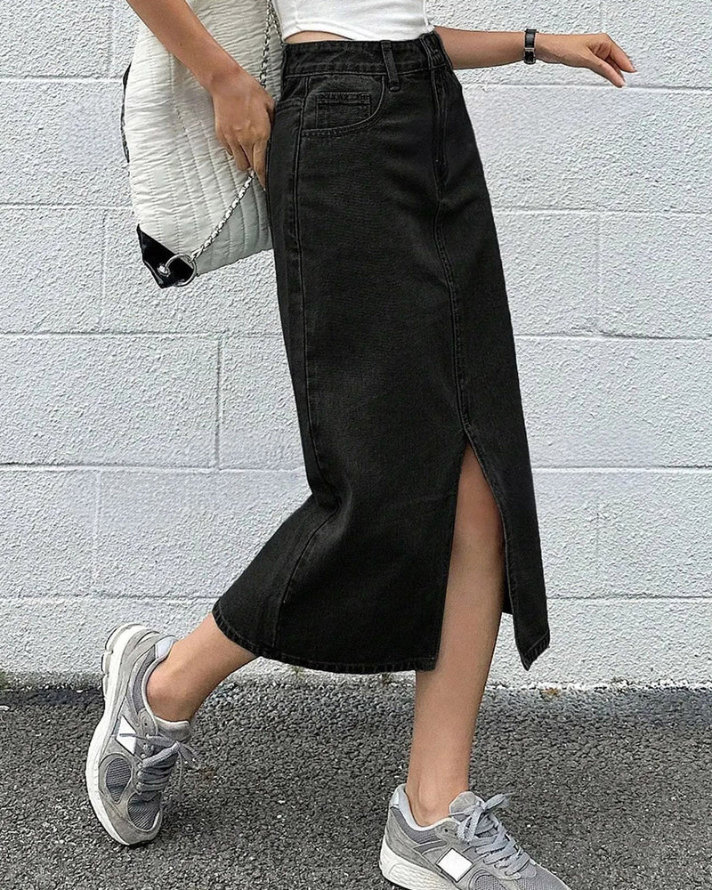 Denim A-Line Midi Skirts