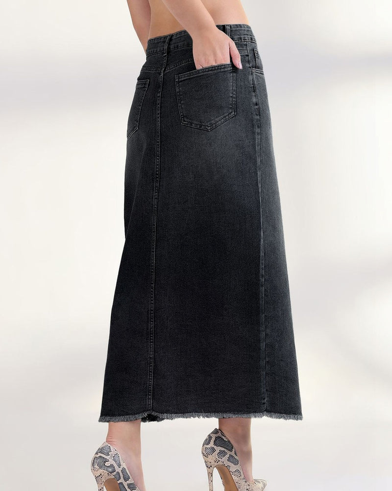 Washed Denim Maxi Pencil Skirts
