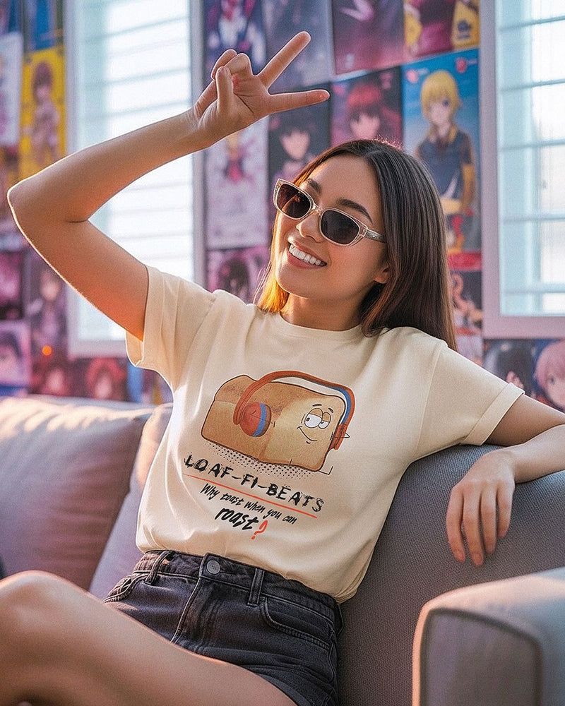 Women Beige Loaf Graphic Printed Boyfriend T-shirt