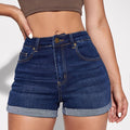 Women Washed Slim Fit High-Rise Denim Shorts