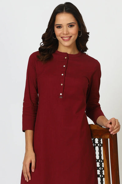 Women's Collar Cotton Blend Straight Kurta