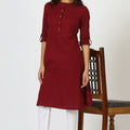 Women's Collar Cotton Blend Straight Kurta