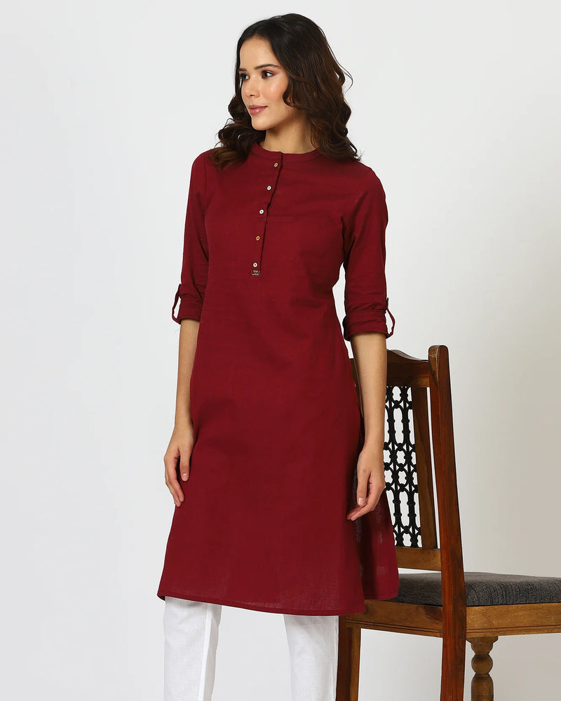 Women's Collar Cotton Blend Straight Kurta