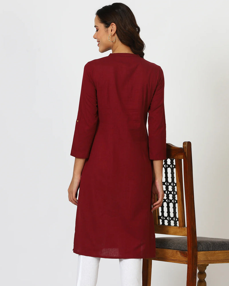 Women's Collar Cotton Blend Straight Kurta