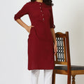 Women's Collar Cotton Blend Straight Kurta