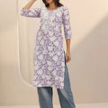 Lavender Straight Printed Cotton Kurta
