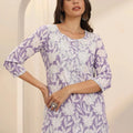 Lavender Straight Printed Cotton Kurta