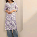 Lavender Straight Printed Cotton Kurta